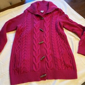 L.L. Bean Women's Fuchsia Cable Knit Cardigan